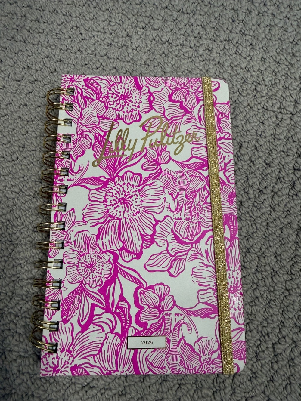 Lilly Pulitzer Hot Pink Floral Spiral Planner with Gold Accents
